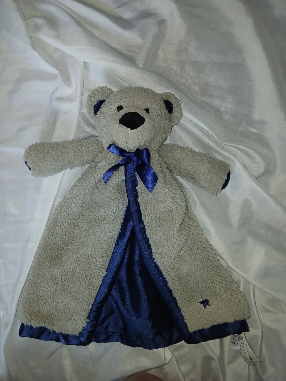 Scentsy Buddy Teddy Bear Plush Security Blanket Lovey Gray Blue Satin Trim